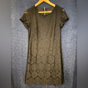 Laundry By Shelli Segal Black Lace Sheath Mini Dress Short Sleeve